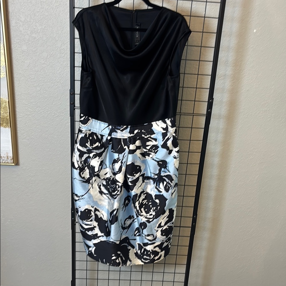 St. John Black Satin Dress with Subtle Sheen